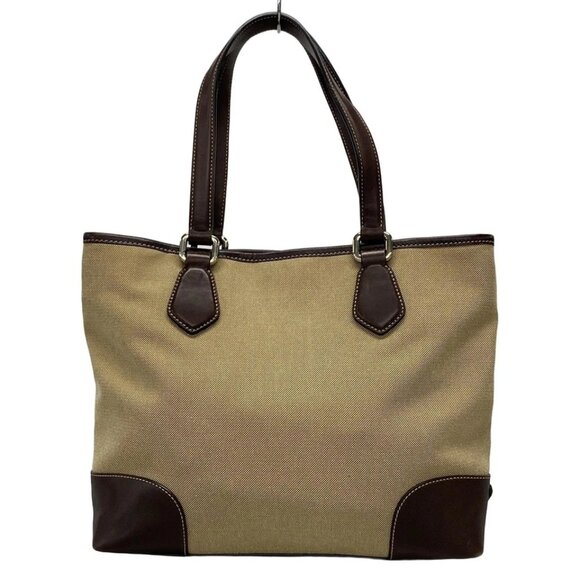 PRADA Logo Jacquard Beige Dark Brown Jacquard Leather Tote Bag 656-042725 - Picture 2 of 14